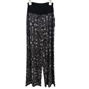 NWT Apt 9 Black Paisley Print Pull On Wide Leg Pants Size Medium Stretch